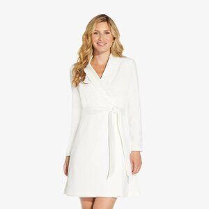Adrianna Papell Ivory Wrap Midi Dress with Tie Waist